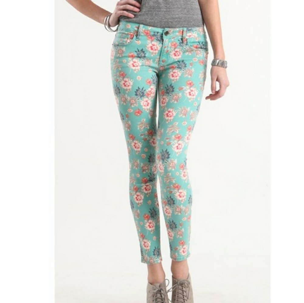 Bullhead black tropical floral jeans as 1